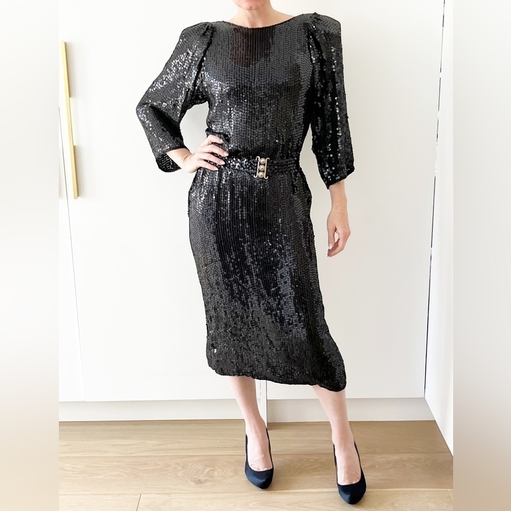 Vintage Silk and Sequin Dress with removable belt